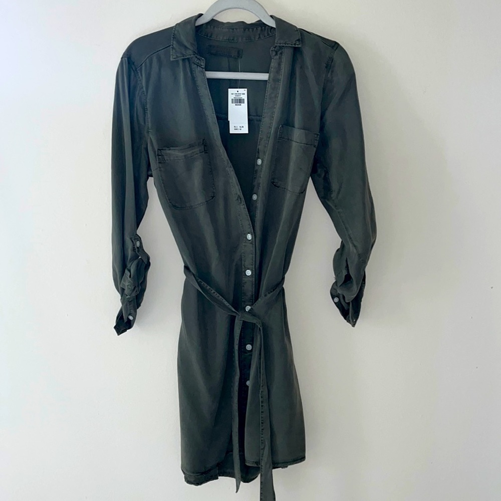 NWOT Abercrombie & Fitch Army Green Tie at Waist Dress - Medium
